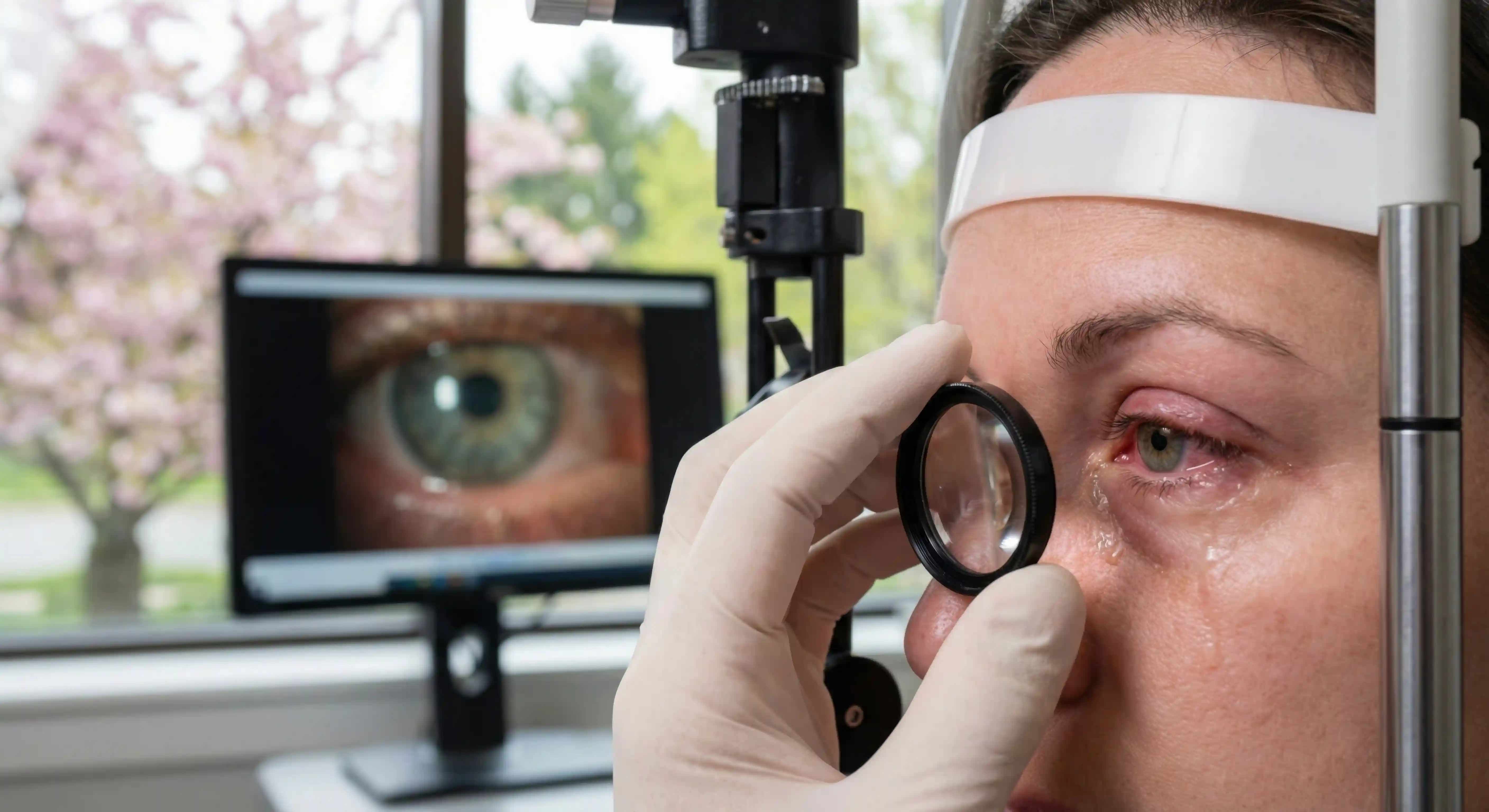 elderly male patient having an eye sight check